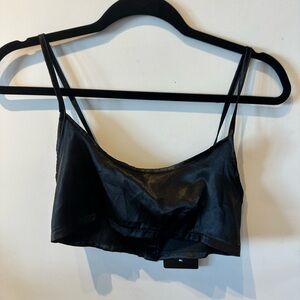 PrettyLittleThing Black Satin Crop Top